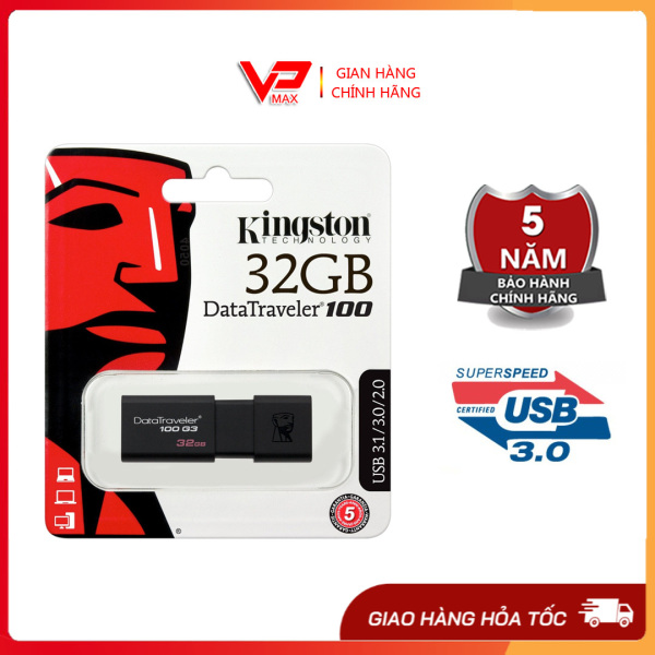 USB Kingston 32G USB 3.0 - DT100 G3 - Nắp Trượt Hiện Đại - Bền Bỉ - Tốc Độ Cao - Tương Tích 2.0 và 3.0 - vpmax