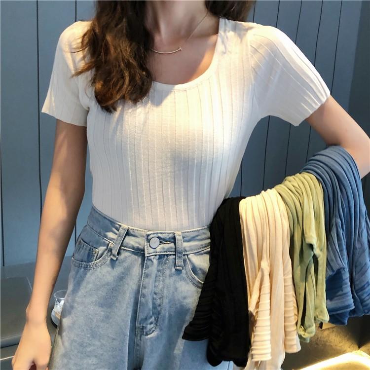 Áo thun nữ cổ tròn tay ngắn form body style hàn quốc