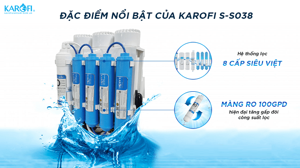 Máy lọc nước Karofi không tủ SLIM S-S038 (8 cấp)- [Hàng chính hãng] [Gian hàng uy tín]