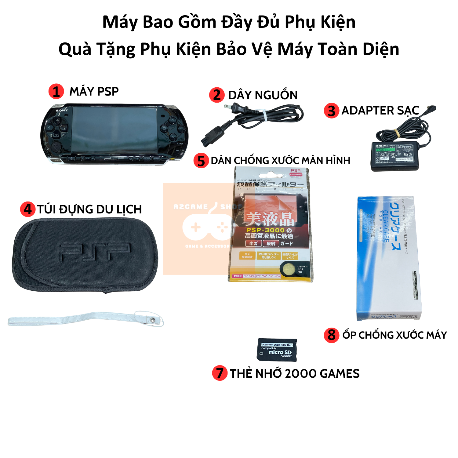 Máy Chơi Game PSP 2000 (Full game PSP/PS1/GBA/NES/SNES/GAME THÙNG) Đầy Đủ Phụ Kiện