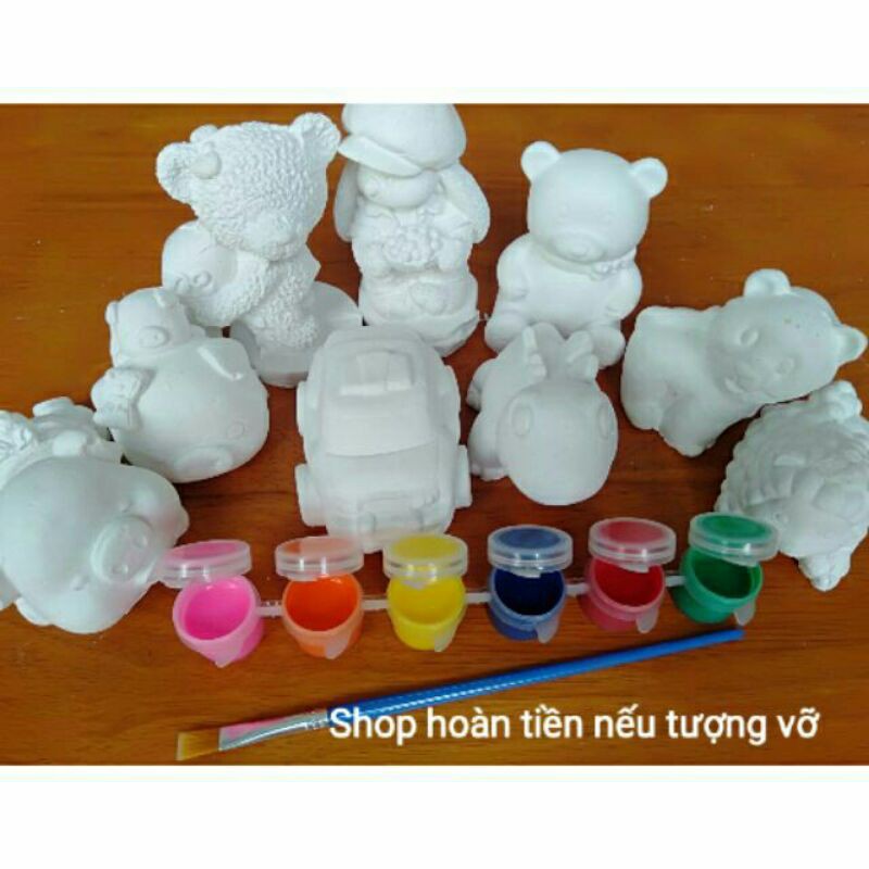 Tô tượng 20 con + màu + cọ .Tượng thạch cao