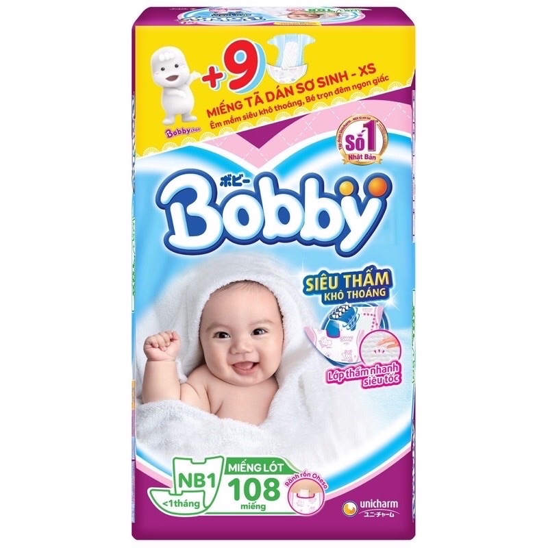 Miếng lót sơ sinh Bobby newborn 1 108 miếng-Tã lót bobby