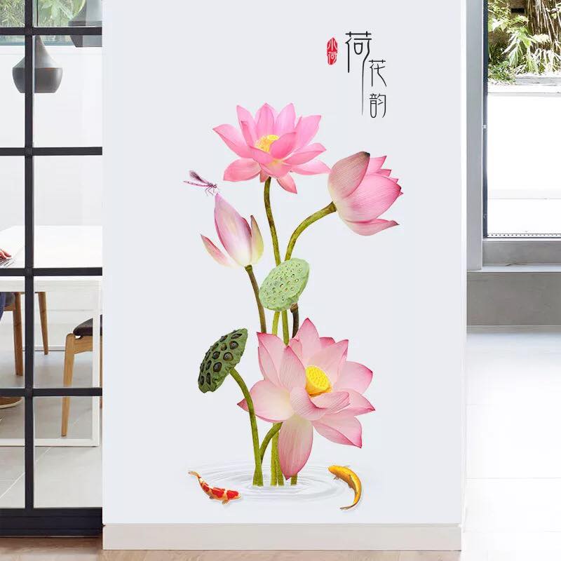 [HCM]DECAL DÁN TƯỜNG SEN HỒNG VÀ CÁ CHÉP