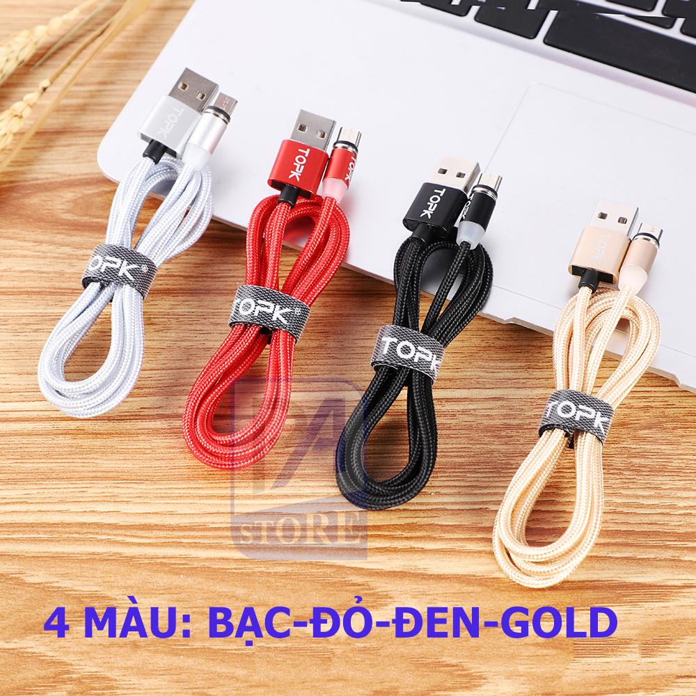 Cáp Sạc Nam châm TOPK, Dài 1 mét, Đầu Thẳng (1 Trong  3 Đầu Iphone Lightning, Micro USB, Type C)