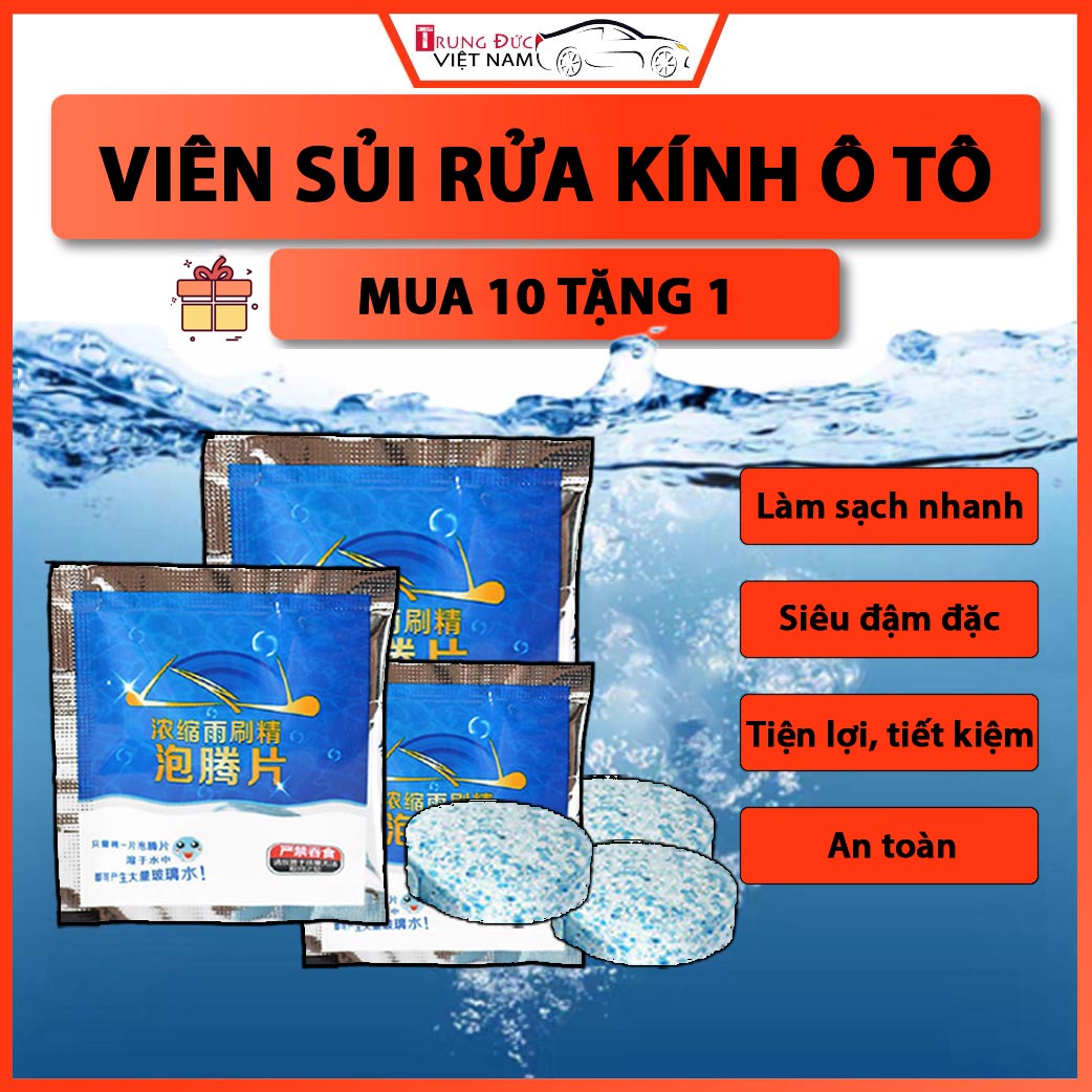 [MUA 10 TẶNG 1] - Combo 10 Viên Sủi Rửa Kính Ô Tô Xe Hơi Tiện Dụng (1 viên = 4L dung dịch) - TDVN