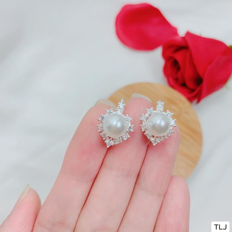 Bông tai bạc ta đính đá gắn trai MS62