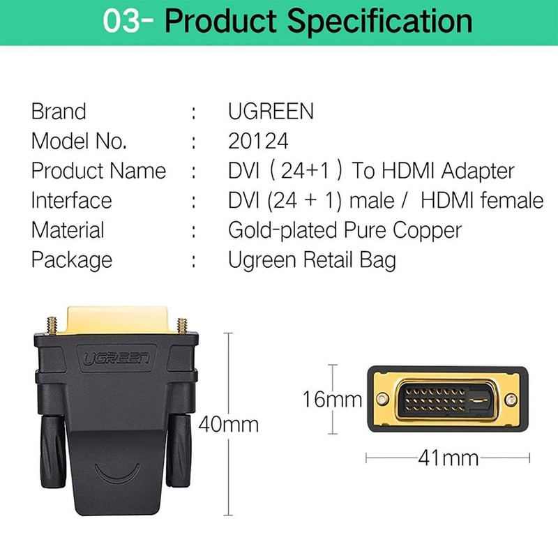 Đầu chuyển đổi cổng HDMI cái sang DVI-D (24+1) đực UGREEN 20124 (màu đen)