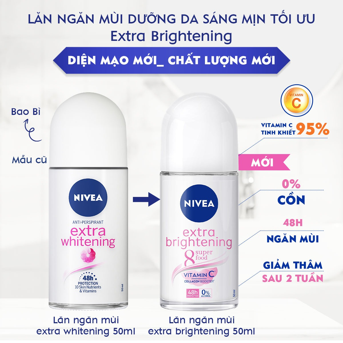Lăn Nivea nữ se lỗ chân lông giảm thâm  Bảo vệ 48h bổ sung collagen Vitamin C Nivea protection 48h extra brightening collagen booster Vitamin C giảm thâm sạm tích tụ sau 2 tuần Bảo vệ mồ hôi  Ngăn Mùi mờ thâm Trắng Mịn  Se lỗ chăn lông