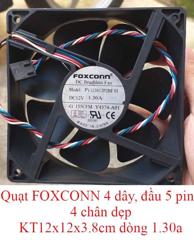 Fan quạt 12cm vuông dày 3.8cm tản nhiệt máy tính hiệu nidec, delta, foxconn dòng điện 12v, ampe 0.9-2.7a, hàng tháo máy server