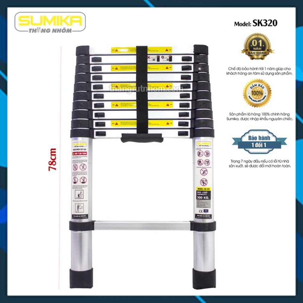 Thang nhôm rút gọn sumika sk320 - chiều cao tối đa 3.2m chiều dài rút gọn 0.78m