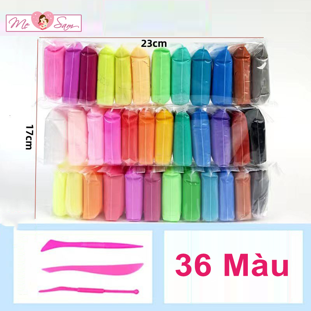 Đất nặn tự khô, đất sét 12/24/36 màu, tặng kèm dụng cụ cắt siêu nhẹ không mùi Shop Mẹ Sam
