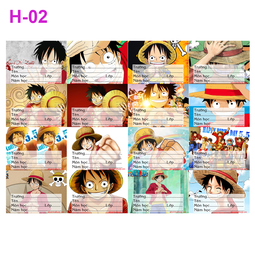 Nhãn vở One Piece - nhãn dán One Piece (set 16 nhãn vở )