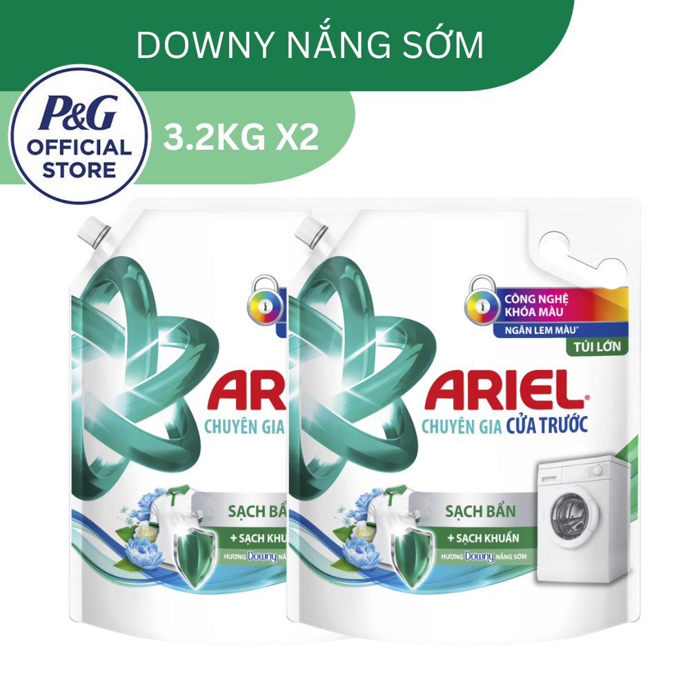 Combo 2 Túi Nước Giặt ARIEL Cửa Trước Túi 3.2kg Hương Downy Nắng Sớm