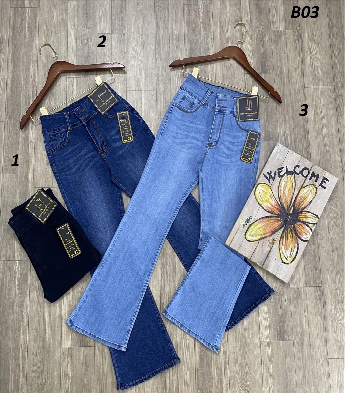 [HCM]Quần jean nữ ống loe lưng cao 2 nút phom đẹp B03