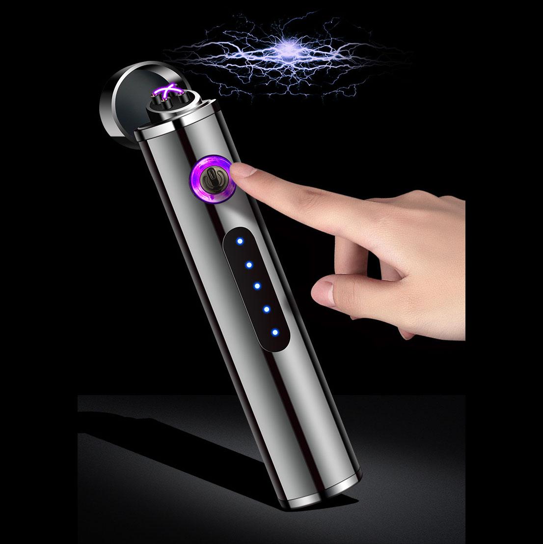 Bật lửa điện plasma 4 tia sạc USB sạc mỏng nhẹ màu đen sang trọng ( Sạc Điện)