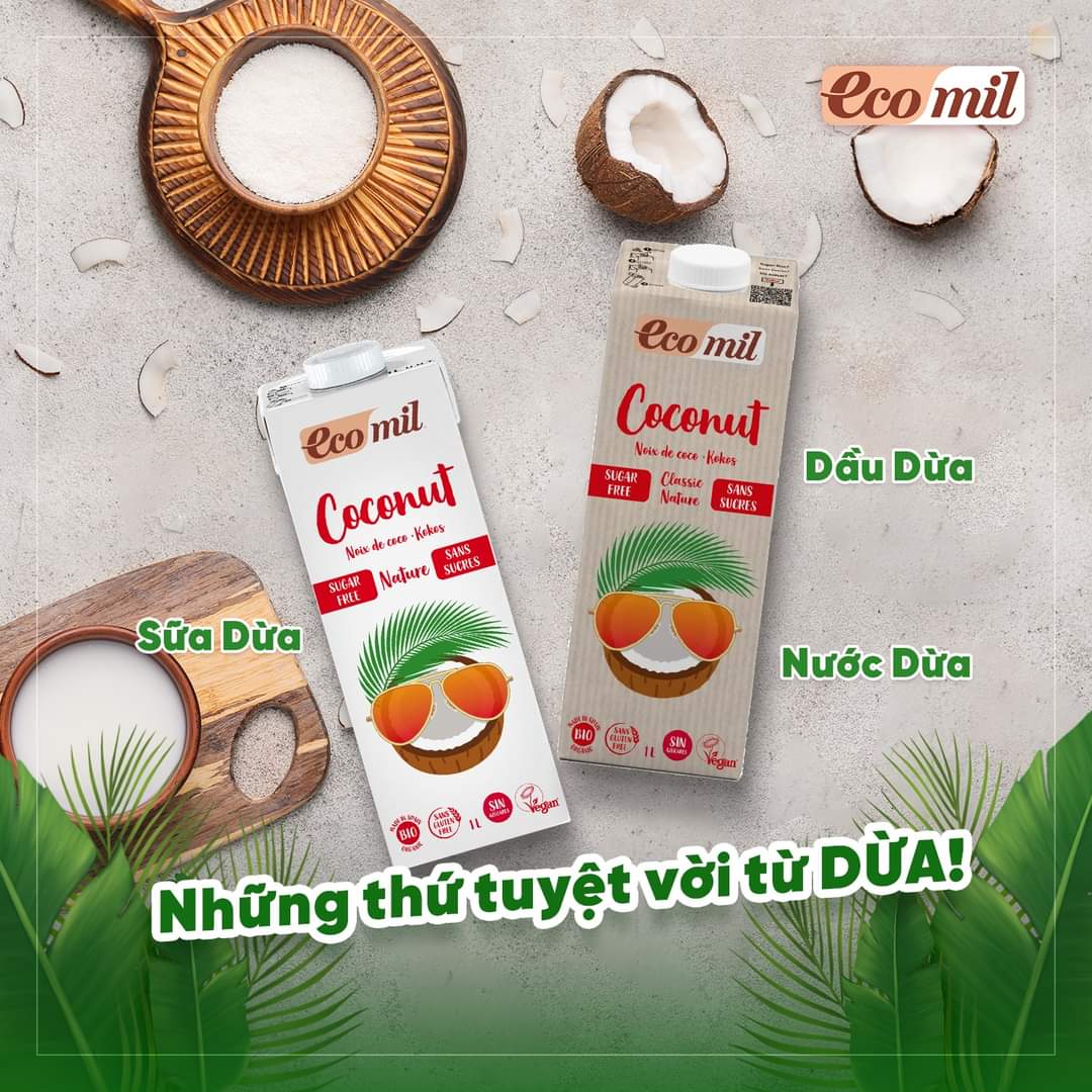Sữa Dừa Không Đường Hữu Cơ Ecomil 1L
