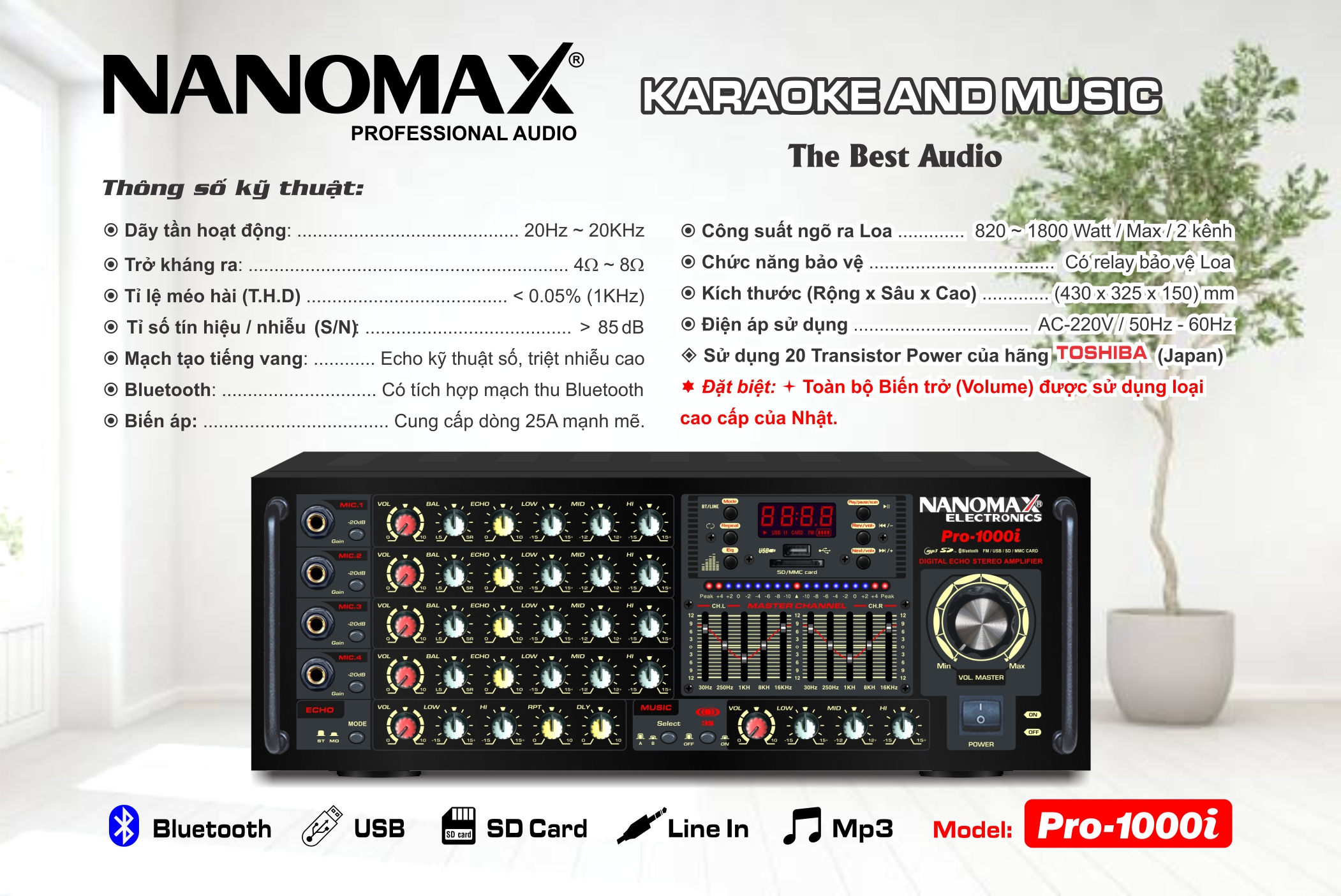 Amply Karaoke Nanomax Pro-1000i (20 Sò 1800W)