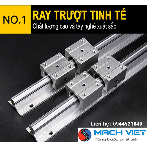 Bộ thanh ray trượt tròn có đế phi 16 (1 thanh ray dài 1 mét + 2 con trượt SBR16UU)