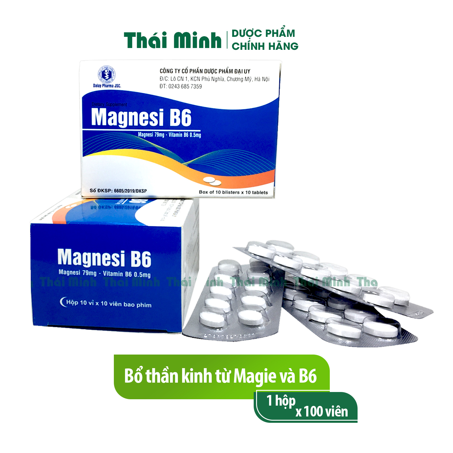 Bổ sung Magie B6 của dược Đại uy hộp 100 viên - giảm tê bì chân tay, hỗ trợ hệ thần kinh Viên uống MagnesiB6 Đại Uy bổ sung magie, vitamin B và khoáng chất cho cơ thể