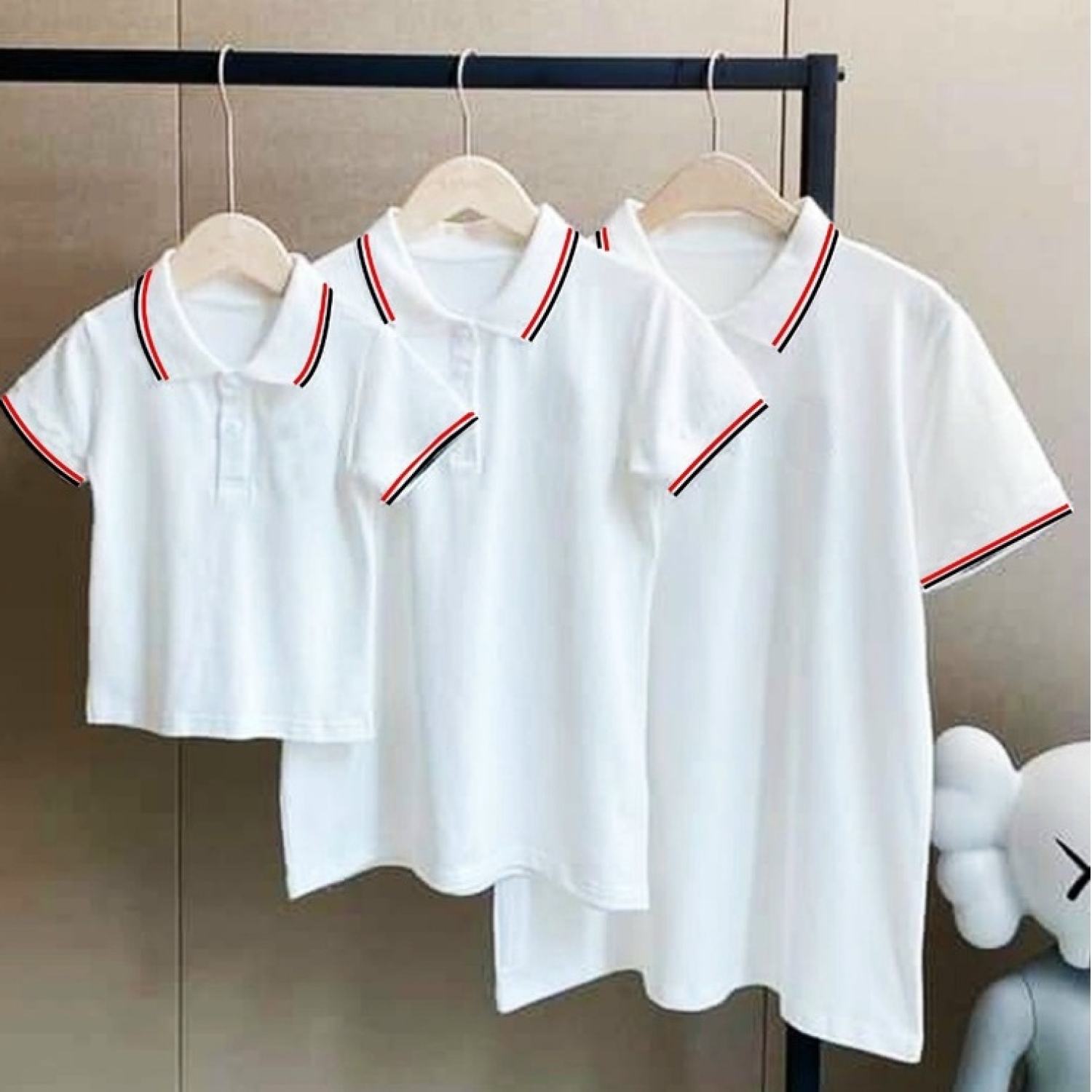 Áo gia đình cổ trụ Familylove - Đồng phục gia đình polo đơn giản cổ phối sọc viền Đỏ Xanh chất Da cá Cao cấp