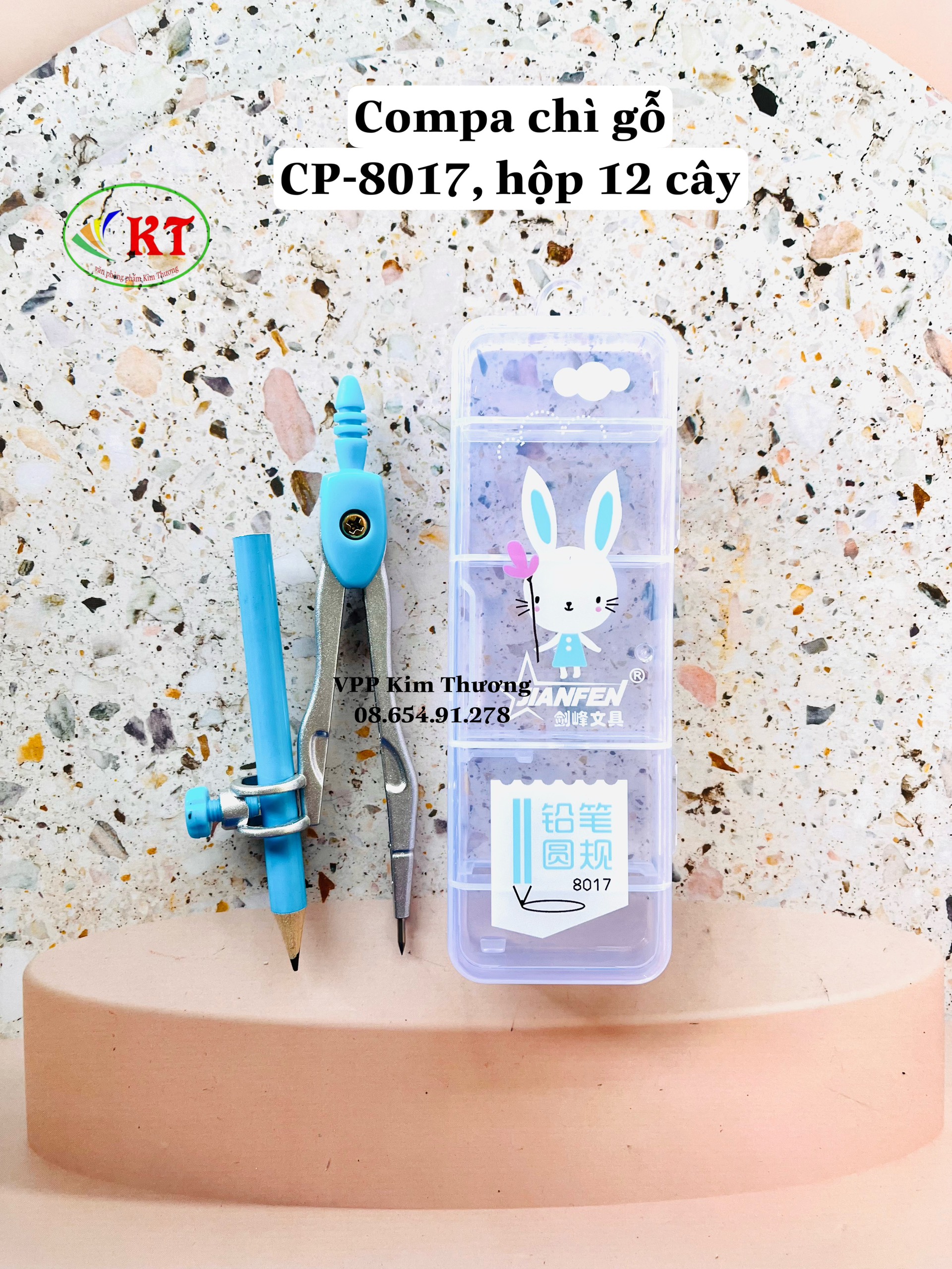 Compa chì gỗ (CP-8017) gồm 3 màu hồng, xanh dương, tím