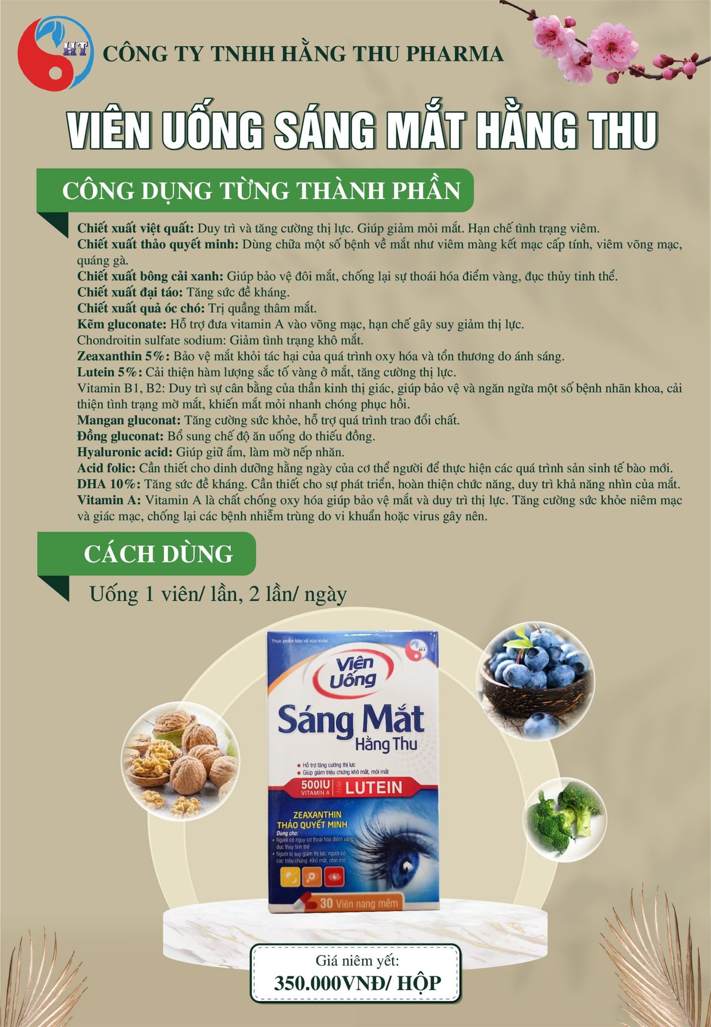 Sản phẩm Viên Uống Sáng Mắt  Hằng Thu Pharma