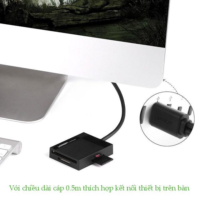[HCM]Đầu đọc thẻ USB3.0 hỗ trợ thẻ TF/SD/CF/MS dài 0.5m UGREEN 30231