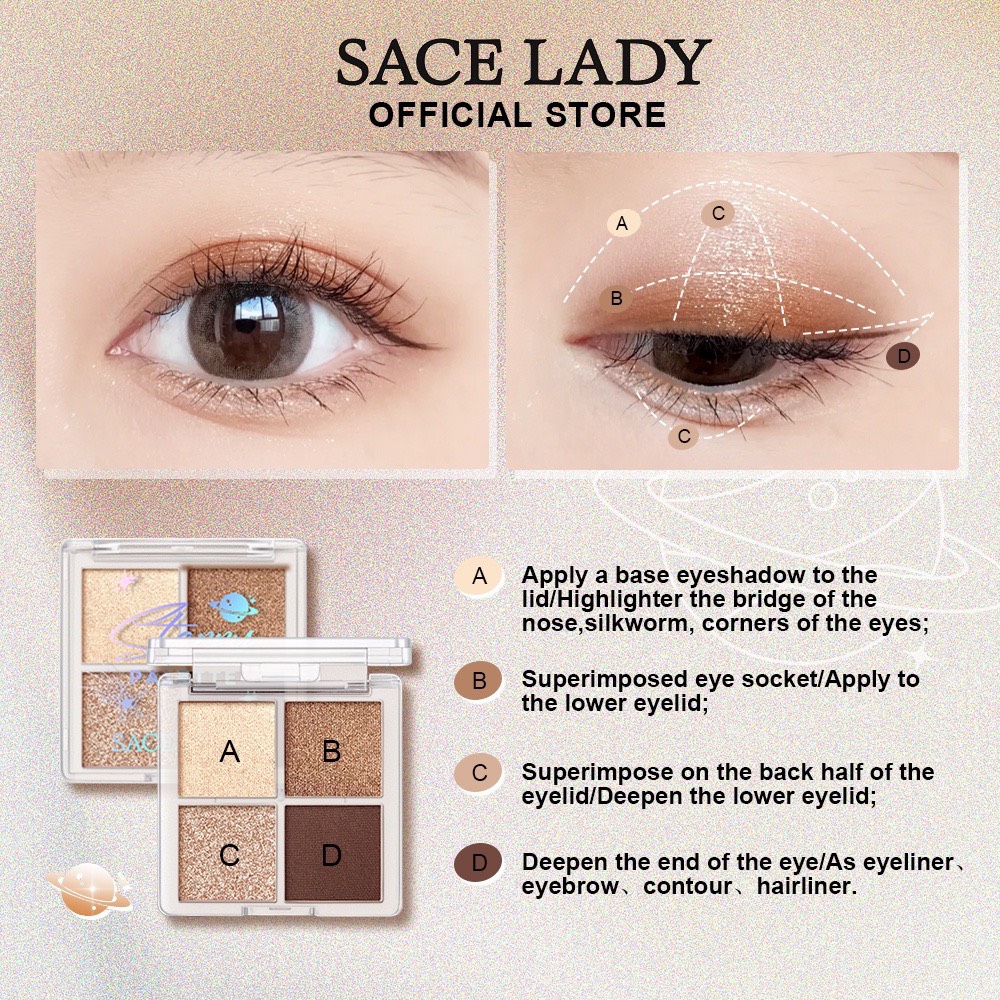 Bảng Phấn Mắt 4 Ô SACE LADY Lấp lánh 1.8g - SL358
