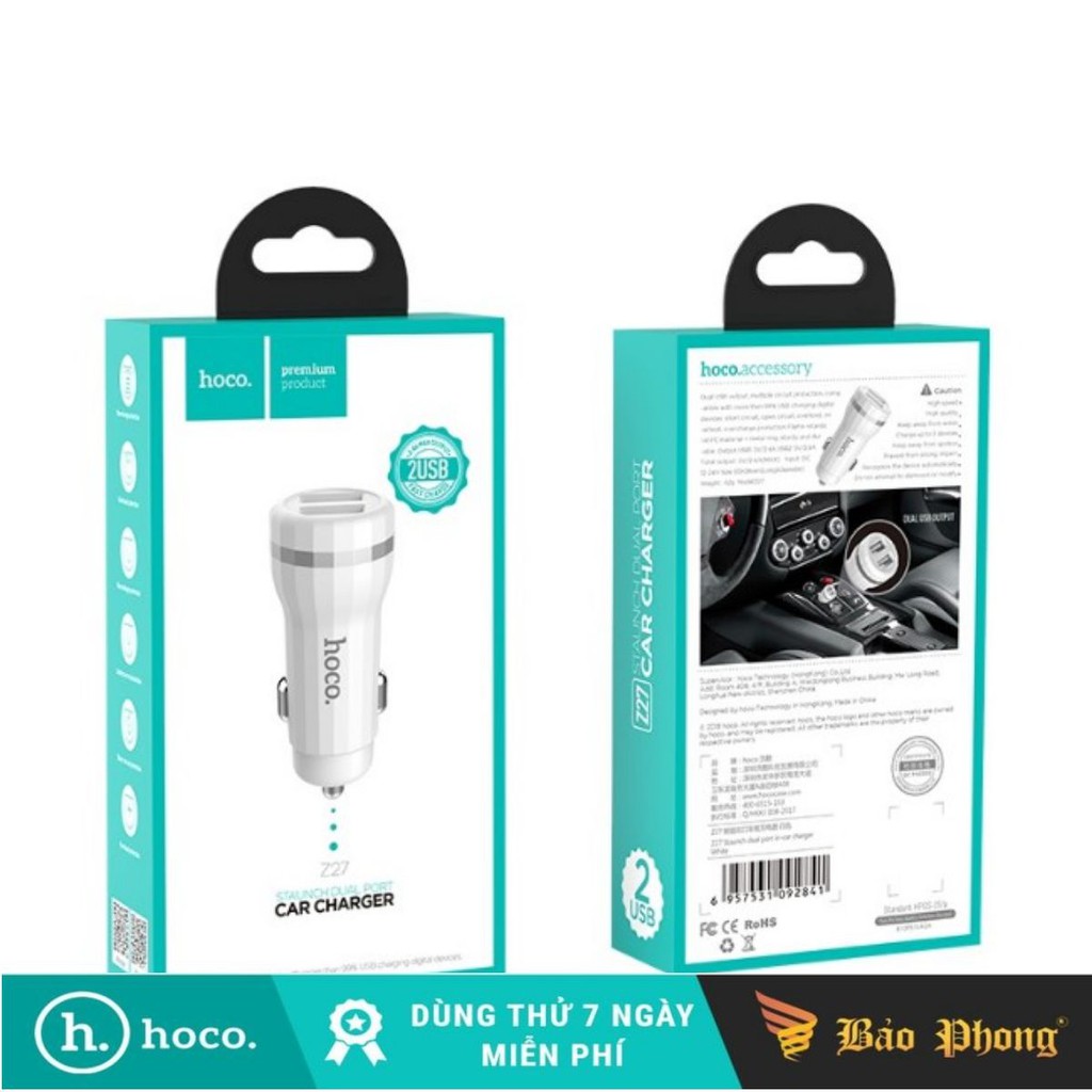 Tẩu sạc trên oto HOCO Z27 5V/2.4A
