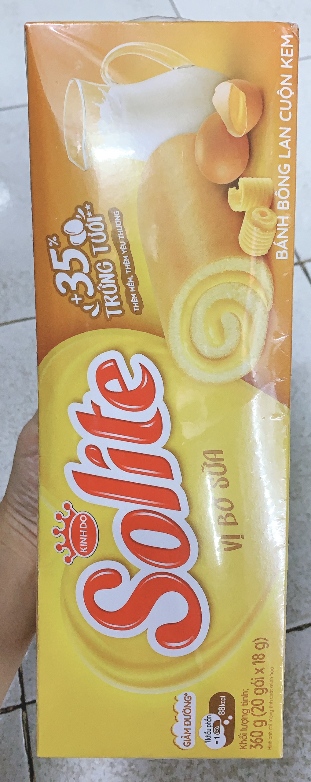 [socola/ dâu/ dứa/bơ sữa]Bánh Solite bông lan cuộn kem 360g (20 pack*18g)