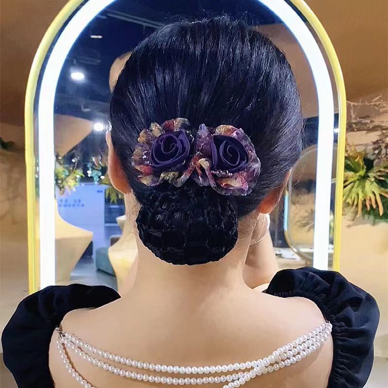 Chụp búi, kẹp lưới búi tóc hình hoa, phụ kiện tóc trung niên qiqishop