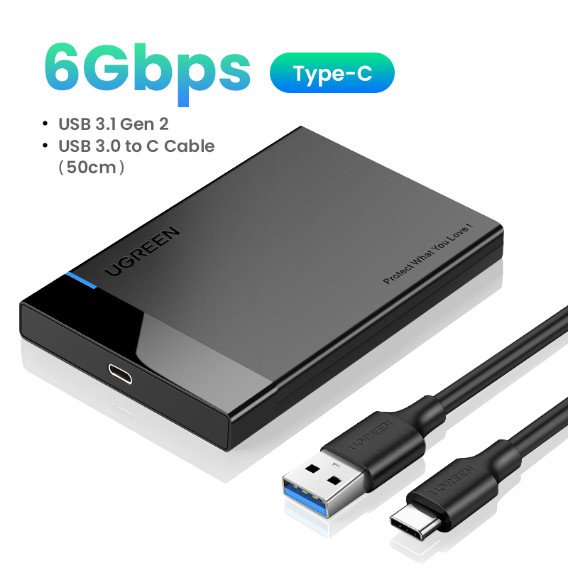 Hộp đựng ổ cứng UGREEN 2.5 Bộ chuyển đổi SATA sang USB 3.0 Vỏ bọc ổ cứng cho ổ cứng SSD Hộp HDD Loại C 3.1 Vỏ HD Vỏ ngoài ổ cứng HDD