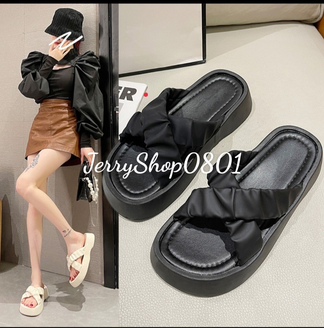 Dép quai chéo nhún bèo da mềm đế xuồng mẫu mới siêu xinh