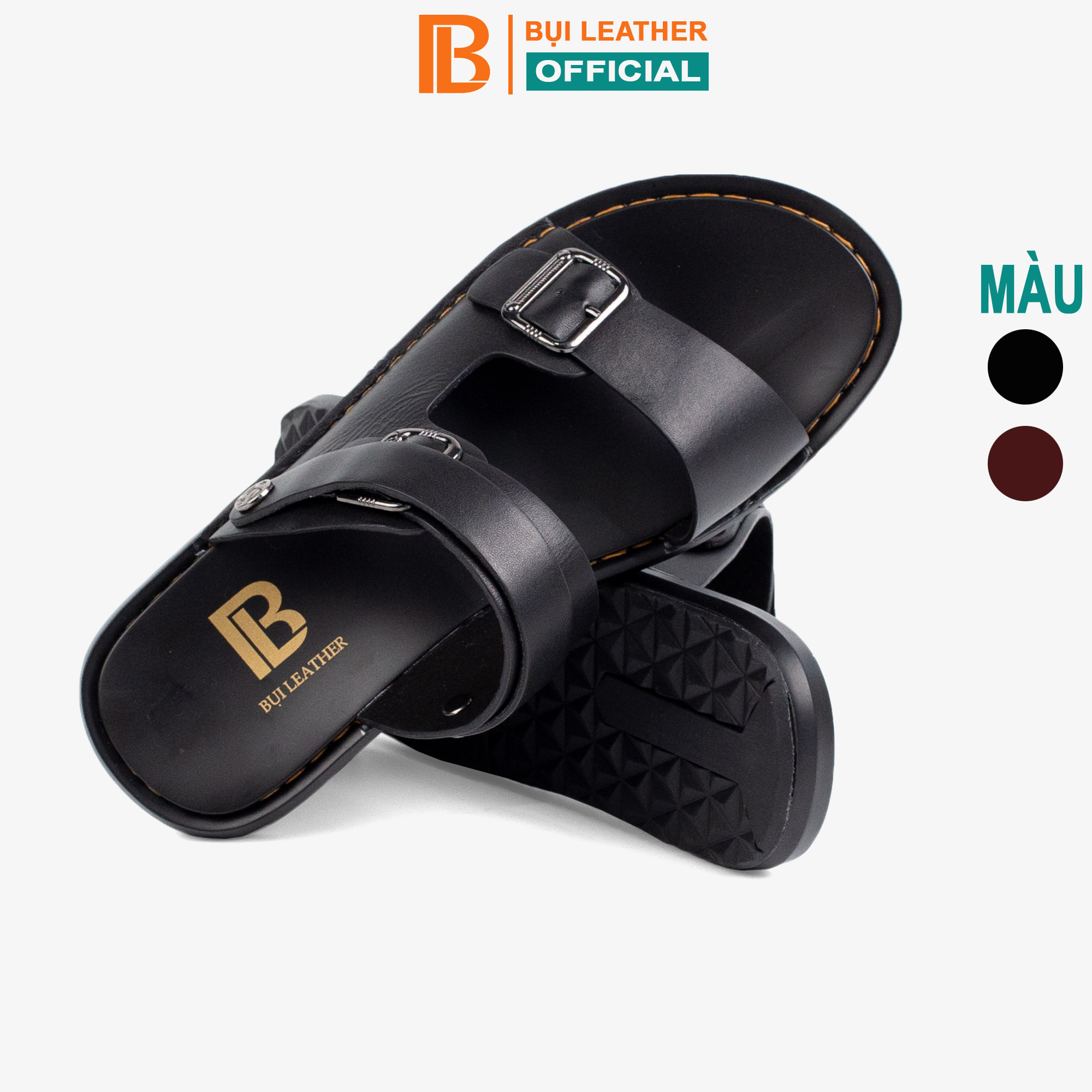 Dép nam quai ngang da bò Nappa cao cấp Bụi Leather E101