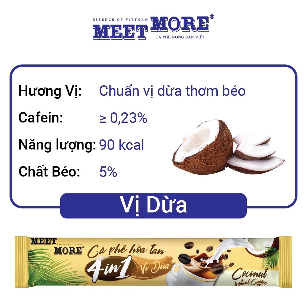 Combo 2 Hộp Cà phê Hòa Tan Dừa Và Đậu Xanh Meet More (15 Gói/18Gram/Hộp) - Cà phê Nông Sản Việt