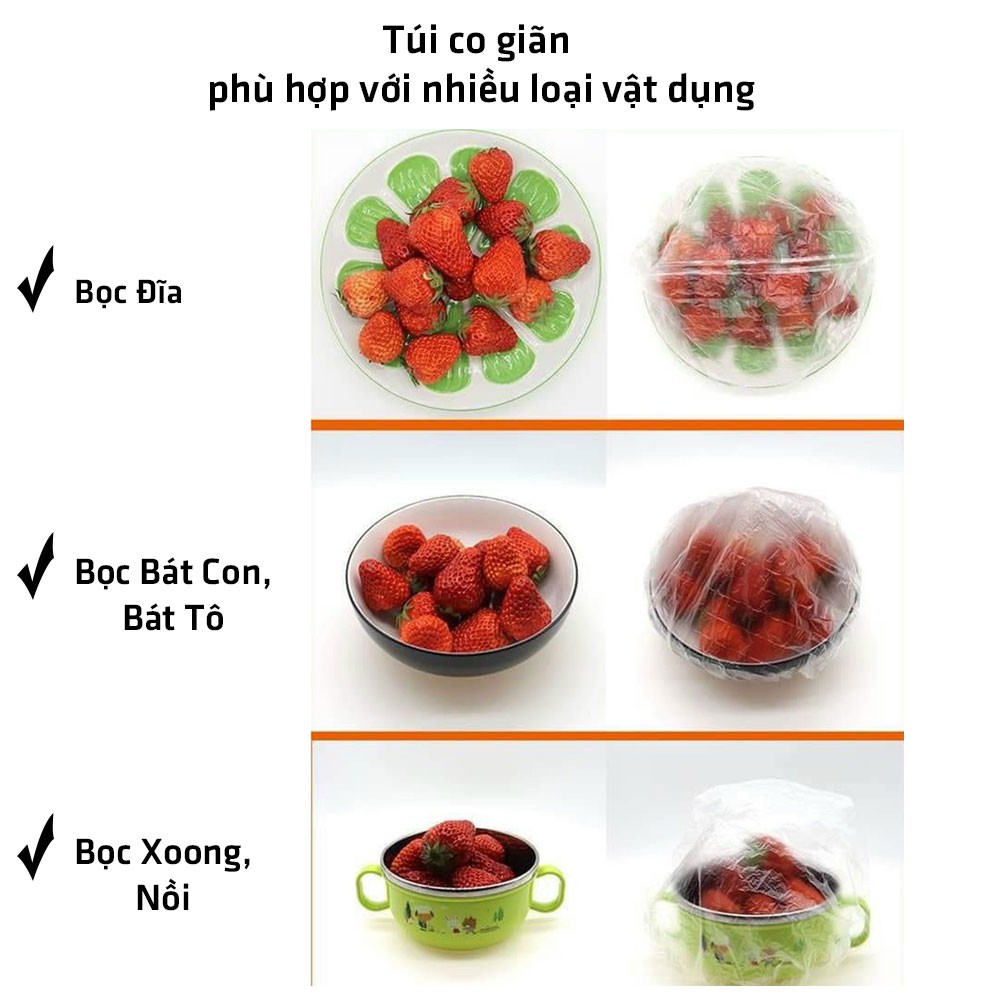 Combo 100 Chiếc Màng Bọc Thực Phẩm PE - Bọc Đồ Ăn Có Dây Chun Co Giãn