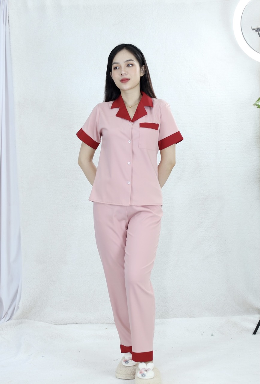 Bộ đồ Pijama quần dài tay ngắn pha cổ - vải siêu lụa cao cấp - Cực Kì Sang Chảnh
