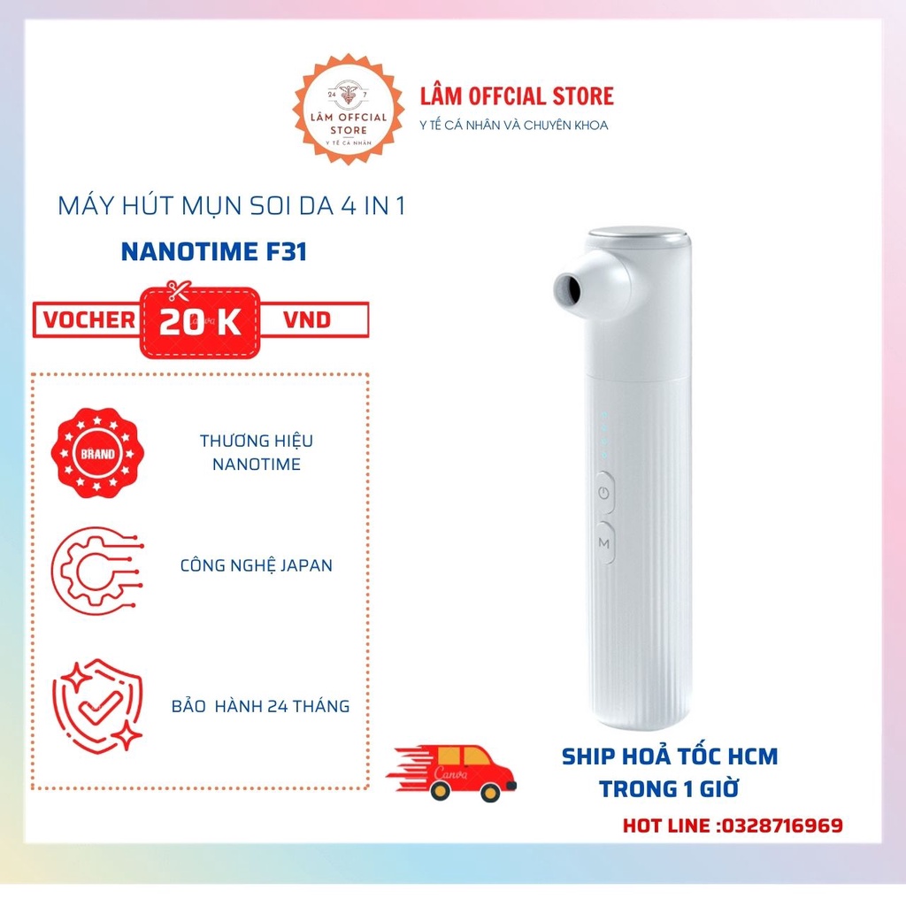 Máy hút mụn soi da 4 in 1 cao cấp mở mụn soi da hút mụn tiệt trùng kết nối APP NanoTime F31