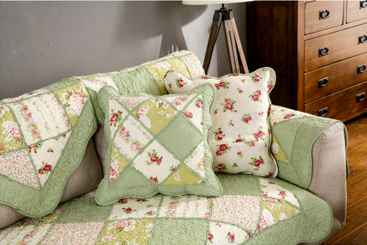 Thảm sofa 100% cotton mặt dưới hạt chống trượt - xanh