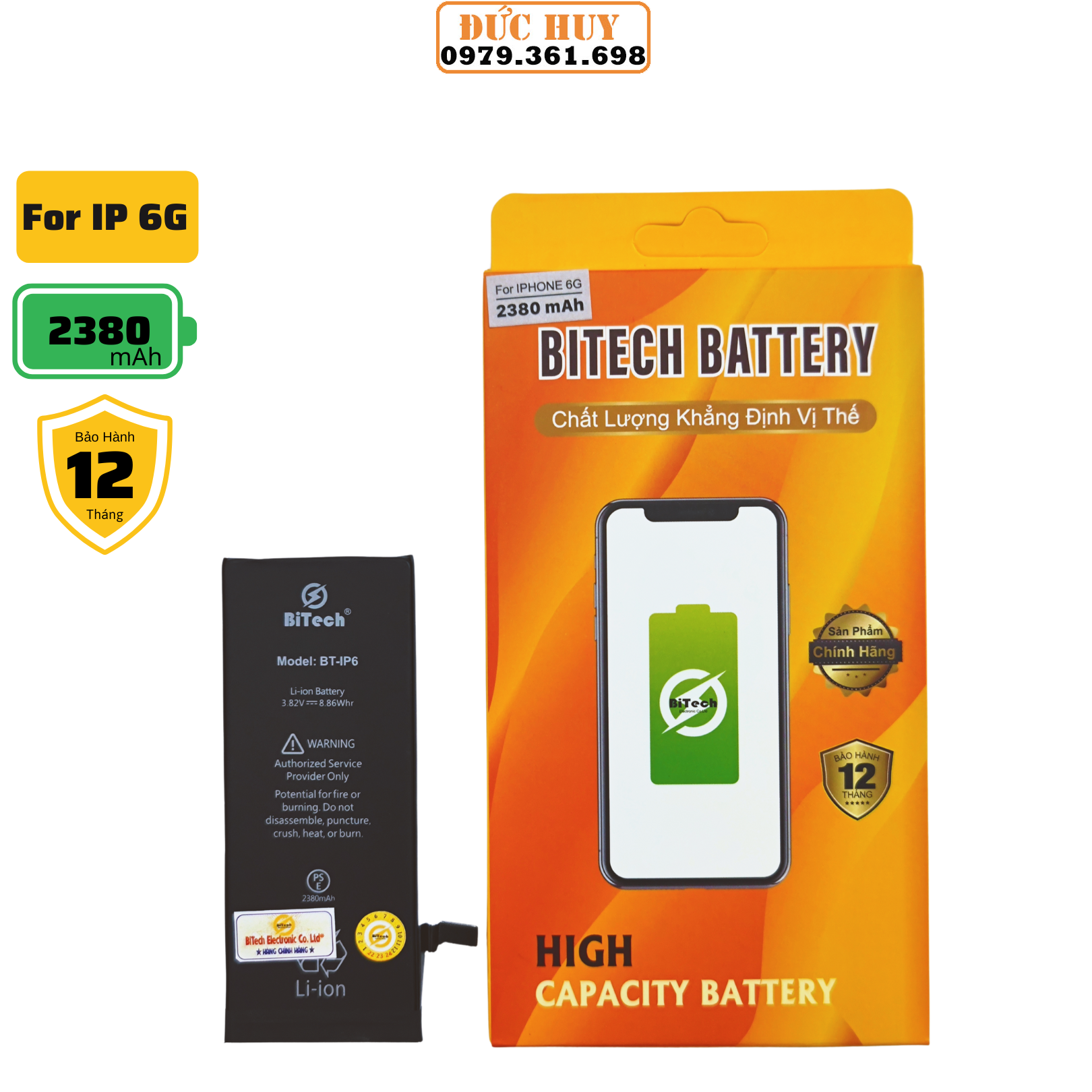 Pin IP6 Dung Lượng Cao BiTech BT-IP6 ( Dung Lượng 2380 mAh )