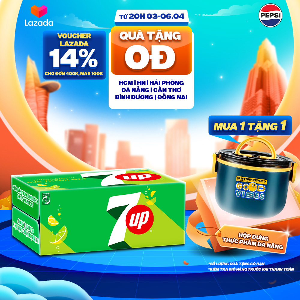 Thùng Nước Ngọt Giải Khát Có Gaz 7Up (320ml/lon)