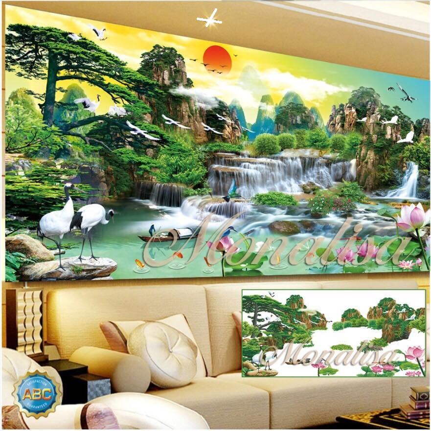 Tranh Đính Đá Phong Cảnh 150x70cm 120X60CM