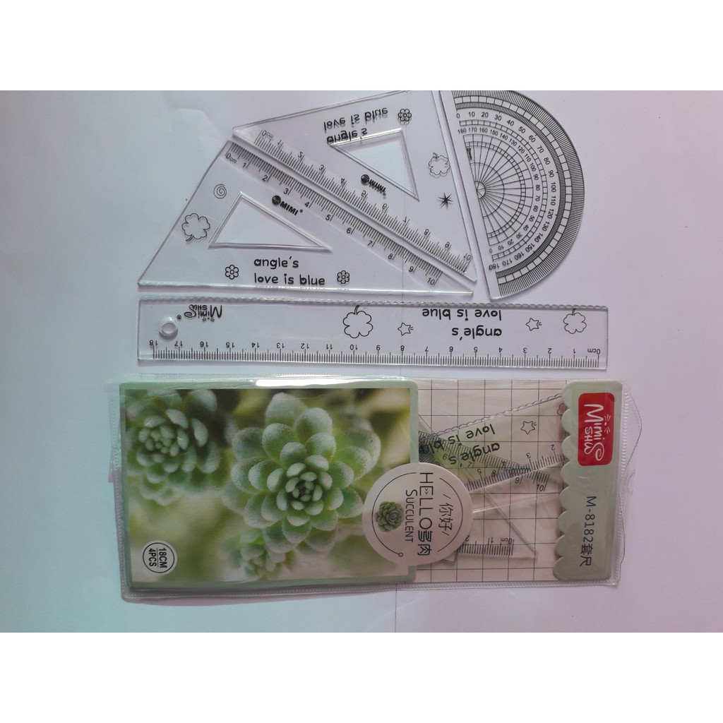 Bộ Thước Kẻ, Eke, Đo Độ 8182 - Gồm 4 Món: Thước Kẻ, 2 Eke, Thước Đo Độ
