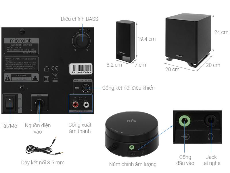 Loa vi tính MICROLAB M600BT/2.1 ( Màu Đen )