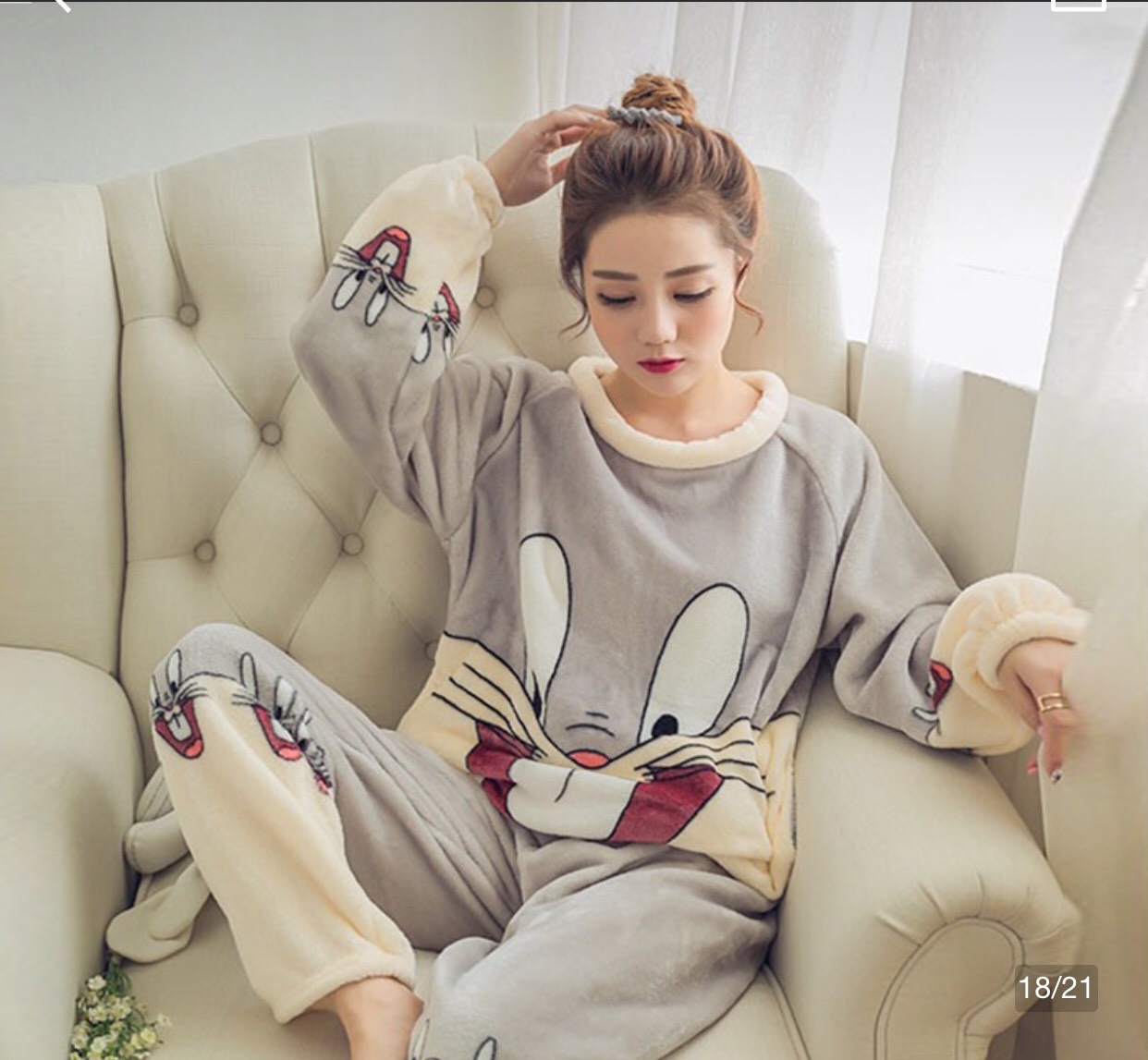 Bộ đồ ngủ lông thỏ mùa đông [Hàng Quảng Châu cao cấp]
