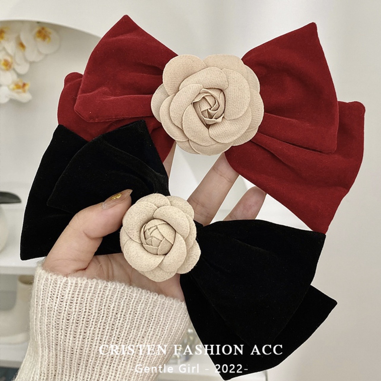 🎀 𝑭𝑹𝑬𝑬𝑺𝑯𝑰𝑷 🎀 Kẹp Tóc Nơ Vải Nhung Phong Cách Hàn Quốc