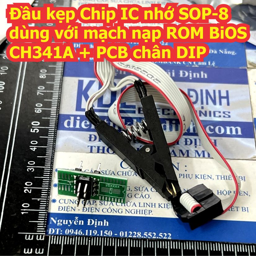 Đầu kẹp chip ic nhớ sop-8 dùng với mạch nạp rom bios ch341a + pcb chân dip, cổng ide kde8183