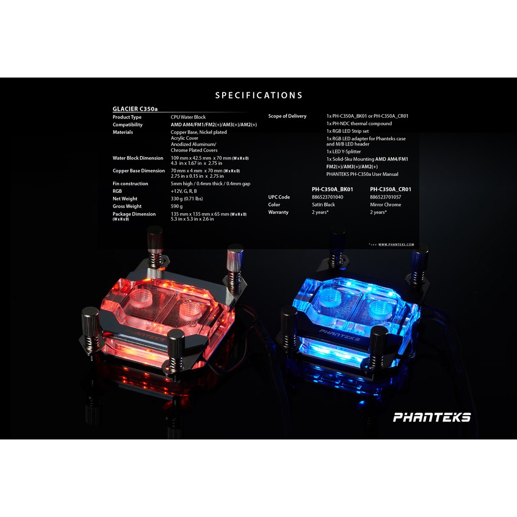 Block CPU Phanteks GLACIER C350