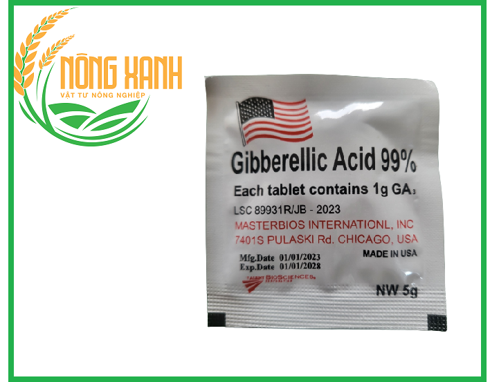 (Combo 100 viên)  Phân bón GA3 Mỹ Gibberellic Acid 99% (Viên 5g) Giúp vọt cây, tăng khả sinh trưởng, hạn chế bệnh hại