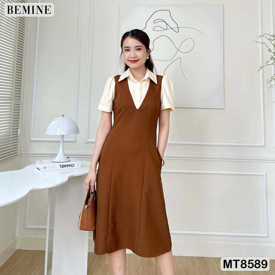 Đầm thiết kế công sở phối tay ngắn BEMINE MT8589